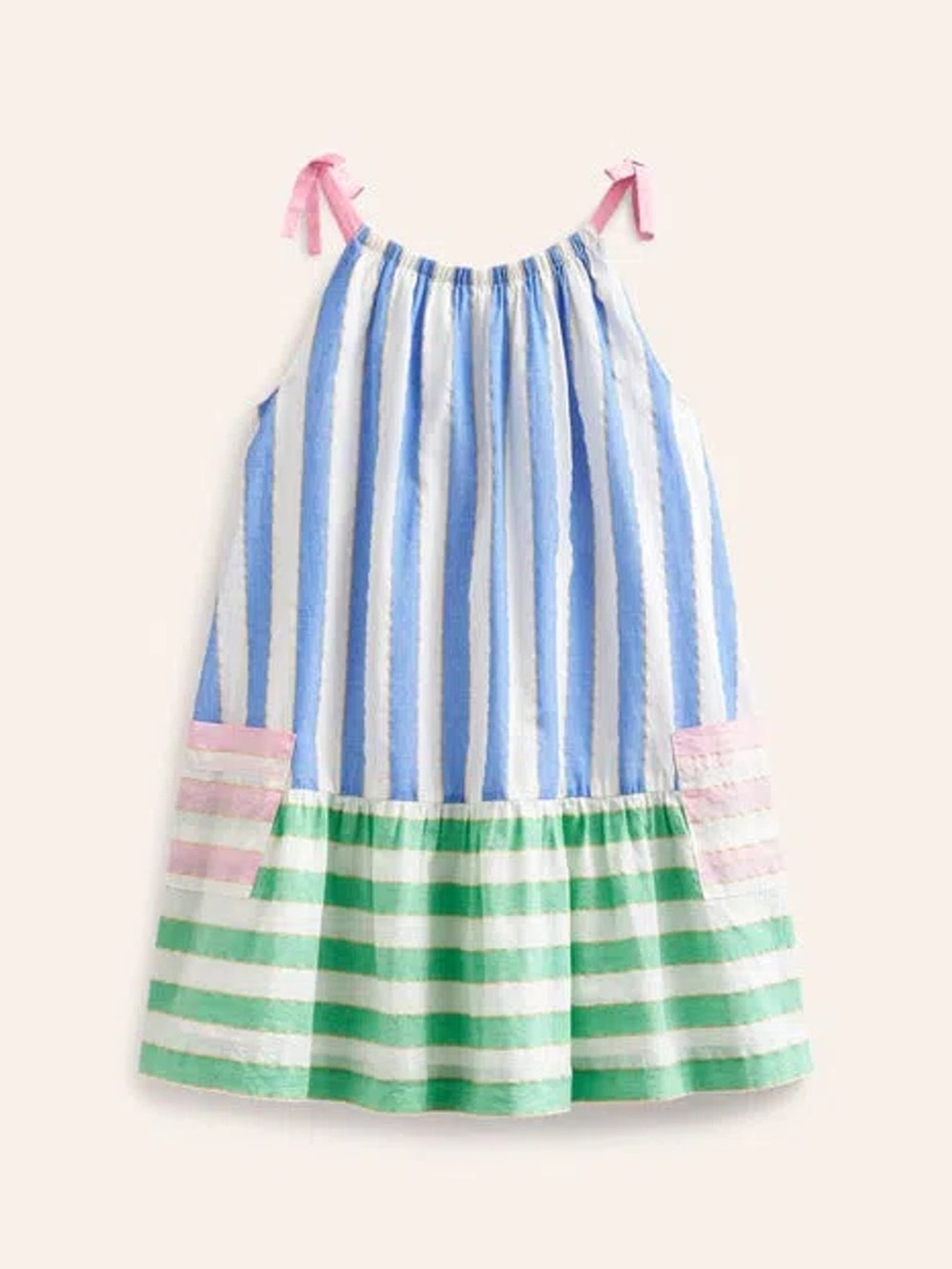 Mini Boden Cotton Striped Sleeveless Dress with Pockets 4-5Y